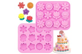 Molde silicona 12 flores divertidas
